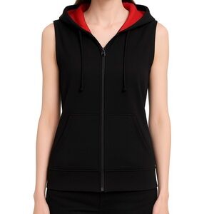 Body Language Reversible Sleeveless Hoodie Black & Red – Edgy Open Side Zip-Up